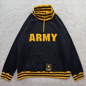 AFG US Army Sweatshirt Womens Large Black Gold Quarter Zip Pullover Pocket